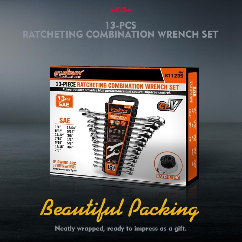 HORUSDY 13-Piece Sturdy Ratcheting Wrench Set | SAE 1/4''–7/8'' |