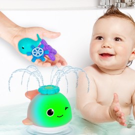 ArtCreativity Light Up Whale Bath Toy Sprinkler - Spraying Whale Bath Toy with 4 Sprinkler Attachments - Baby Bath Toy with Flashing LED Lights in Rainbow Colors - Infant Babies Bath Toy Ages 1 2 3 4