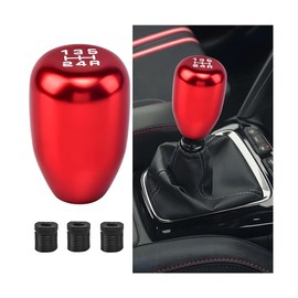 AUCELI Car Gear Shift Knob, 5 Speed Manual Vehicle Gear Stick Shifter Lever Knob with 3 Adapters, Aluminum Alloy Automotive Transmission Shift Knob Accessories, Universal for Most Cars (Red)