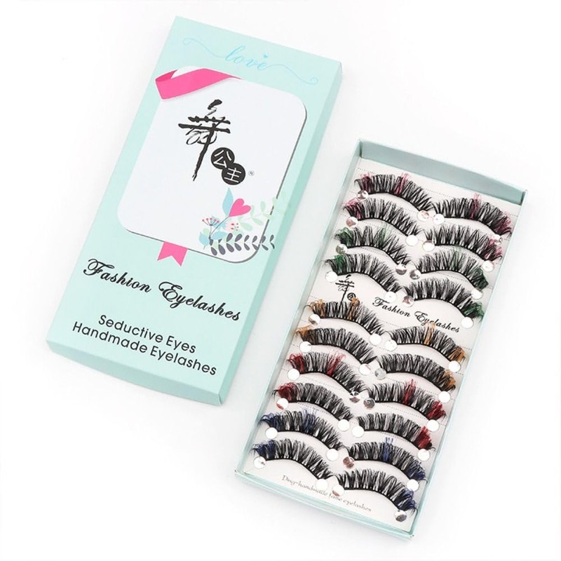 10ペア カラフルまつげ 3Dフェイクミンク ふわふわまつげ ボリューム マルチレイヤー アイまつげ ハンドメイドエクステ