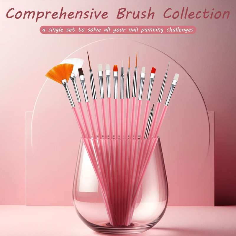 15 Pcs Nail Art Acrylic Brush Set Painting Pen Art