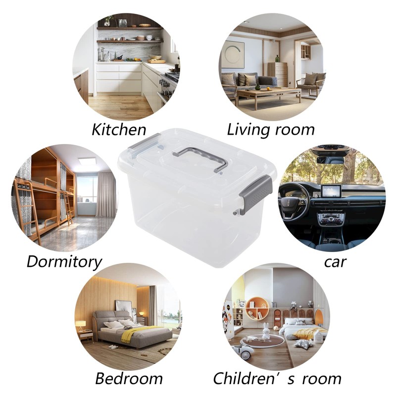 Doryh 5 L Plastic Lidded Storage Bin, 6 Pack Clear