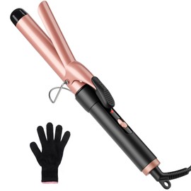 Curling Wand, 32mm Ceramic Hair Curler Tongs with Adjustable Temperature for Long & Medium Hair, Professional Hair Curler with Glove, Dual Voltage