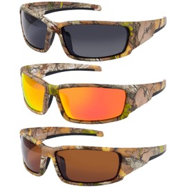 Hornz Brown Forest Camouflage Polarized Sunglasses for Men - Aquabull - Free Matching Microfiber Pouch (Three Pack, Smoke, Orange, Amber)