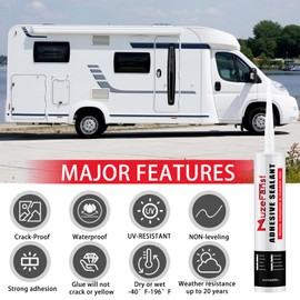 MuzeFansi RV Roof Sealant, 2 Packs Non-Leveling Lap Sealant for RV Roofs - Non-Sag Silicone Caulk Waterproof Flexible Sealants for Campers Exterior Repairs, Trailers, Windows, Vents, White