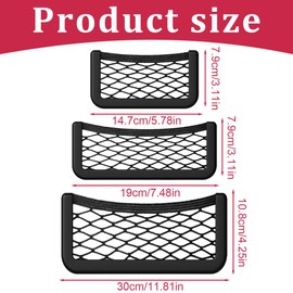 SGERUFZ 3 Stück Selbstklebend Elastisch Ablagenetz Auto Kofferraum Aufbewahrungsnetz Tasche für Mobiltelefone Führerschein Kleinteile (3 Größen)