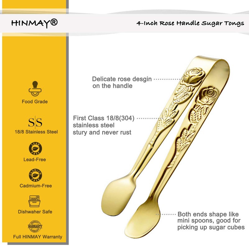 HINMAY 6PCS Mini Serving Tongs 4 Inches Small Rose Sugar