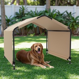 GOJOOASIS Dog Shade Shelter House Outdoor Pet Tent Canopy for Large Medium Dogs, Outside 4'x4'x3' Waterproof & UV Protected Puppy Shelter (Khaki, Tent)