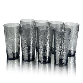 Yalin 24-Ounce Plastic Tumbler Acrylic Drinking Glasses, Reusable Plastic Cups, Stackable, BPA-Free, Shatter Proof, Dishwasher Safe, Set of 8 (Gray)