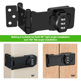 Zarique 2 Pcs Collapsible Solid 304 Stainless Steel Cabinet Lock,Password Rotary Hasp Locks,90/180°Security Cabinet Locks with Combination,Cabinet Door Lock, Lock for Cabinet, Drawer, Barn Door