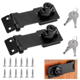 Sunallwell 2 Packs Door Lock Hasps, Keyed Hasp Locks Door Lock Hasp and Staple with Padlock Shed Locks with 2 Keys Safety Door Clasp Twist Knob Keyed Locking Hasp for Cabinets Drawer Gate (3inch)