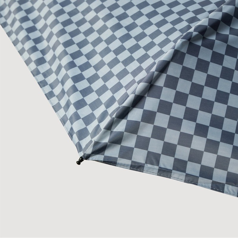 JAJU [JAJU] Pouch Flat 5-Section Blackout Sun Umbrella_Blue Grey Checkered