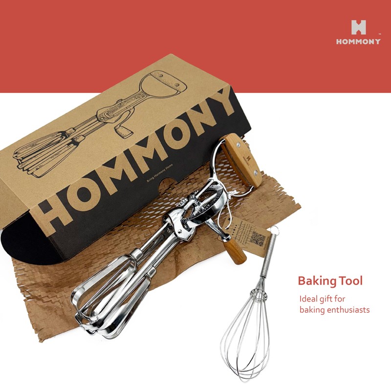 Hommony Classic Vintage Wooden Manual Rotary Egg Beater - 12-Inch