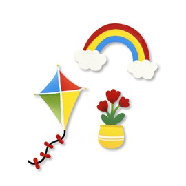 Roeda Brighten Your Life 14636m Summer Kite Set of 3 Assorted Magnets - Rainbow Colored Kite, Rainbow with Clouds, Potted Flower - Made in USA