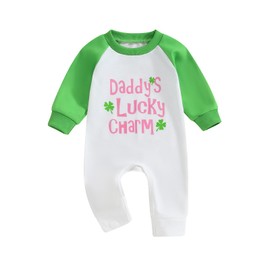 M9ppzzur7 Baby Boy Girl Bodysuit Infant Clover Print Lucky Jumpsuit Outfit Spring Newborn Clothes (Green, 0-3 Months)