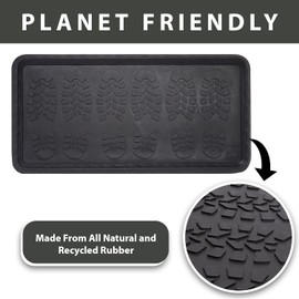 Envelor Rubber Boot Tray for Entryway Indoor Shoe Trays for Mudroom Wet Shoe Mat Tray Multiuse Rubber Water Tray Mud Mat Winter Boot Mat Large Utility Tray, Footsteps, 32 x 16 Inch, 2 Pack