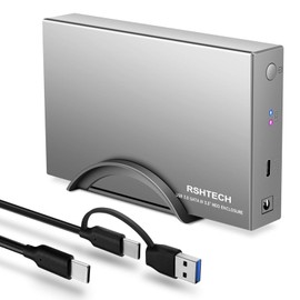 RSHTECH Hard Drive Enclosure Upgraded Version 3.5" Aluminum USB C to SATA External Hard Drive Dock Case for 3.5 inch HDD & SSD up to 22TB, with 2-in-1 USB Cable, Support UASP
