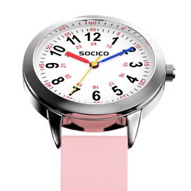 SOCICO Learning Watch Children's Watch, 3ATM/30M Waterproof Children's Watch for Boys Girls, Children's Watch Analogue Time Learning Gift (Pink), pink, Modern