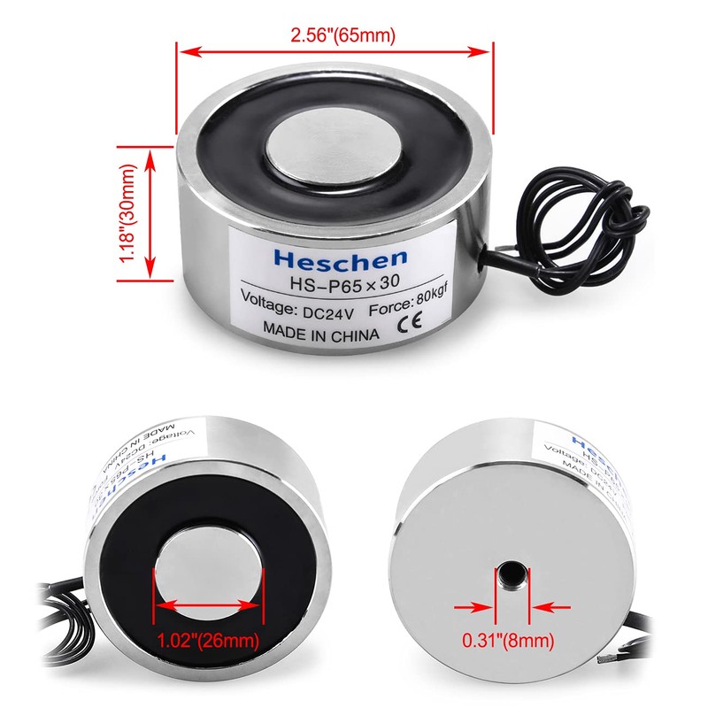 Heschen Electromagnet Magnet Solenoid P65/30, OD: 65mm, DC 24V, 80Kg/176