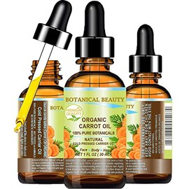 Botanical Beauty ORGANIC CARROT OIL 100% Natural / Pure Botanicals / Cold Pressed Carrier Oil 1 Fl. oz. -30 ml. For Face, Body, Hair and Nail Care