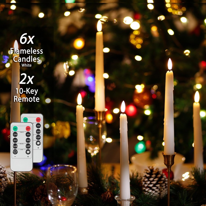 AFINETH Flameless Taper Candles with Two Rmote, 9.6" Dripless Battery