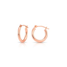 14K Rose Gold Classic Shiny Polished Round Hoop Earrings, 2mm tube (12mm (0.48 inch))…
