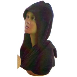 Ladies Womans Black Knit Hood Wrap Scarf Hat Womens Winter Head Cover