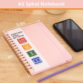 Hardcover Spiral Notebook for Women, A5 Lined Pink Journaling Notebooks for Work, 5.5 x 8in 160Pages Spiral Journal for Writing