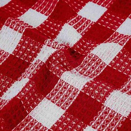Blue Needles Waffle Weave Check Plaid Dish Cloths, 12x12 Inches 100% Cotton Set of 6 Dish Towels for Kitchen, Ultra Soft & Absorbent Kitchen Towels for Quick Drying - Burgundy & White
