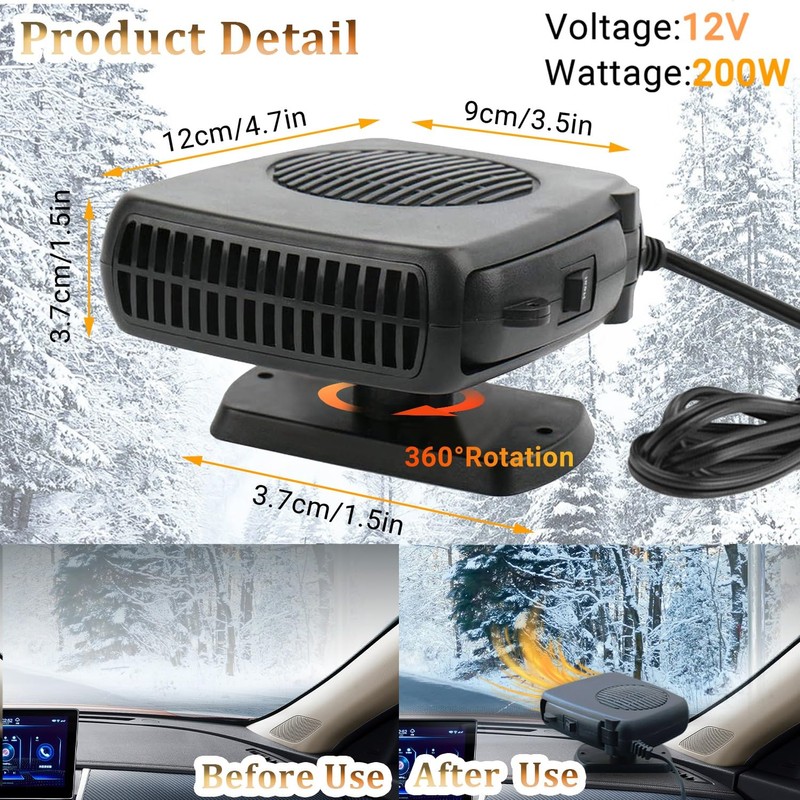 200W Car Heater, 12 Volt Portable Heater for Cars, Auto