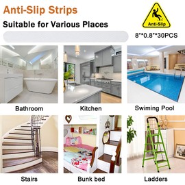 V-TOP 30 PCS Non Slip Shower Stickers, Safety Shower Non Slip Adhesive Strips Treads for Bathroom Floor Tub Stairs Ladders Pools Boats, Bathtub Appliques for Adults & Kids with Scraper (Clear)