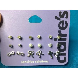 Claire's Nine Pairs Of Claire's Rhinestone Faux Pearl And Silver Tone Pierced Earrings