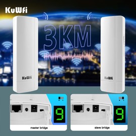 Outdoor Wireless Bridge KuWFi 900 Mbps Outdoor CPE WiFi Kit Point-to-Point Bridge WLAN Repeater Outdoor WLAN Bridge Supports 3 km Transmission Distance Solution for PTP/PTMP, with 1000 m Ethernet Port