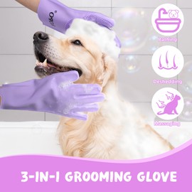 ROPO silicone gloves for pet grooming, multi-functional gloves for pet hair shedding, bathing, and massage (Purple)