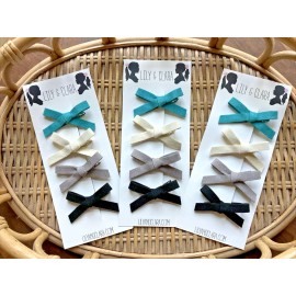 Lily and Clara Baby Toddler Bow Hair clips Nonslip Gift Set 4 NEW suede turquoise ivory black