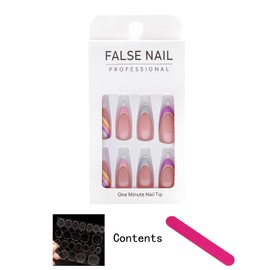 Sethexy Swirl Almond French False Nails Wave Line Stiletto Stick on Nails Abstract Pink Fake Nails 24Pcs Acrylic Art Press on Nail Tips for Women and Girls