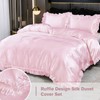 Guchuang Bedding Pink Silk Bedding Set with Ruffle Duvet Cover