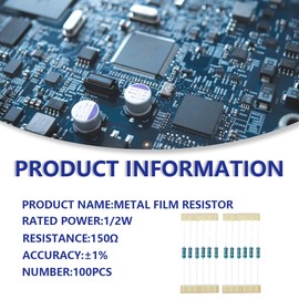 Innfeeltech 100 Pcs 1/2W 1% Tolerance 150 Ohm Metal Film Resistor Resistance for DIY Project and Experiments
