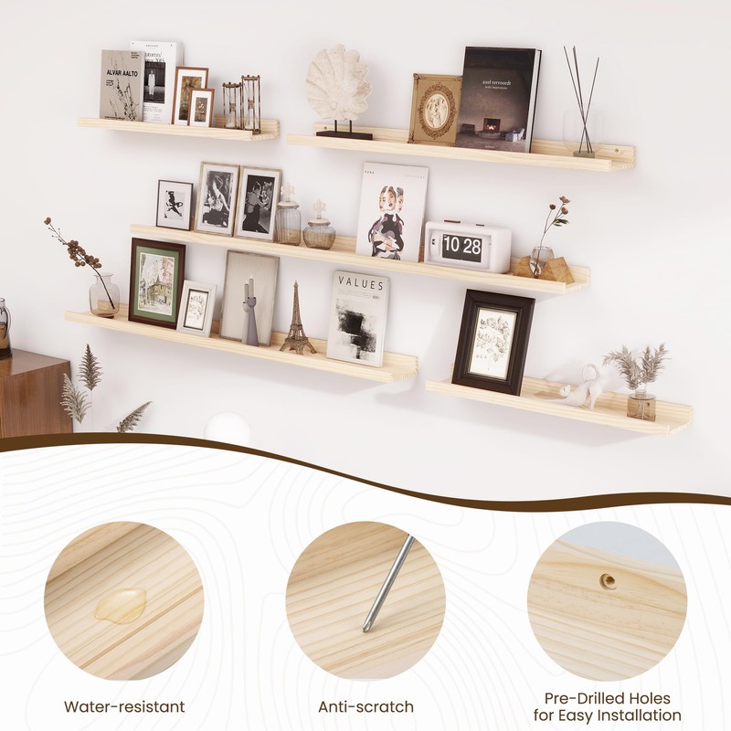 Picture Ledge Shelf, 24 inch Solid Wood Floating Shelves, Picture