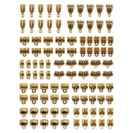 YETOOME 100 Pcs Antique Tibetan Gold Bail Beads, Loose Spacer Bead, Bead Hanger Charm for Jewelry Making DIY Necklace Bracelet, 10 Styles