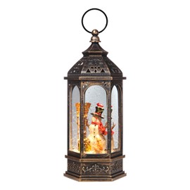 Haute Decor Snowburst Snow Globe Lanterns (11-inch Tall Antique Brass with Snowman and Timed Glittering Snowfall)