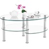 Casart Glass Coffee Table 2-Tire Modern Oval Smooth Glass Tea