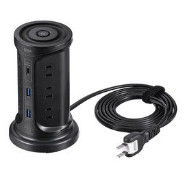 Sanwa Direct 700-TAP075BK Power Strip Tower, 12 Ports, USB-A x 2 Ports, USB-C x 1 Port, 6.6 ft (2 m), Swing Plug, USB Charging, Extension Cord, Black