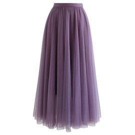 CHICWISH Women's Purple Layered Mesh Ballet Prom Party Tulle Tutu A-line Maxi Skirt, Small/Medium