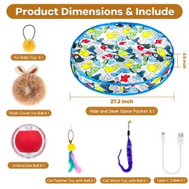 ROTESONNE Interactive Cat Toys, Cat Ball Fast Rolling in Pouch, Indoor Hide and Seek Automatic Moving Kitten Toys with LED Light, Fuzzy Bell Tail, Motion Activated Chirping