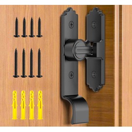 90/180 Degree Barn Door Locks and Latches, Flip Sliding Barn Door Latch with Handle, 90 Degree Lock for Bathroom, Bedroom, Cabinet, Garden, Garage, Outdoor (90 Degree Black-1pcs)