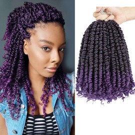 Pre-looped Crochet Hair 8 Inch 8 Packs Pretwisted Passion Twist Crochet Hair YDDM Passion Twist Braids Crochet Short Passion Twist Hair Pretwisted Hair Extension (12 Inches, 1B-Purple#)