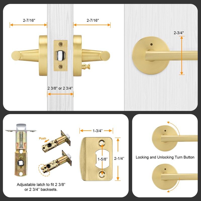 Goldenwarm 1 Pack Gold Door Handles Interior, Brushed Gold Privacy