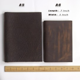 Fishknow Leather Refillable Notebook,Vintage Leather Journal Diary Journal,7 x 5 IN A6 Binder Notebook (Dark Brown)
