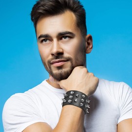 Avaner Punk Wide Strap Leather Bracelet Black Metal Spike Studded Goth Rock Biker Costume Bracelet Chain for Women Men